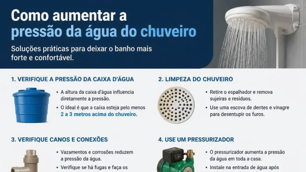 Como aumentar a pressão da água do chuveiro: guia completo com causas, diagnósticos e soluções