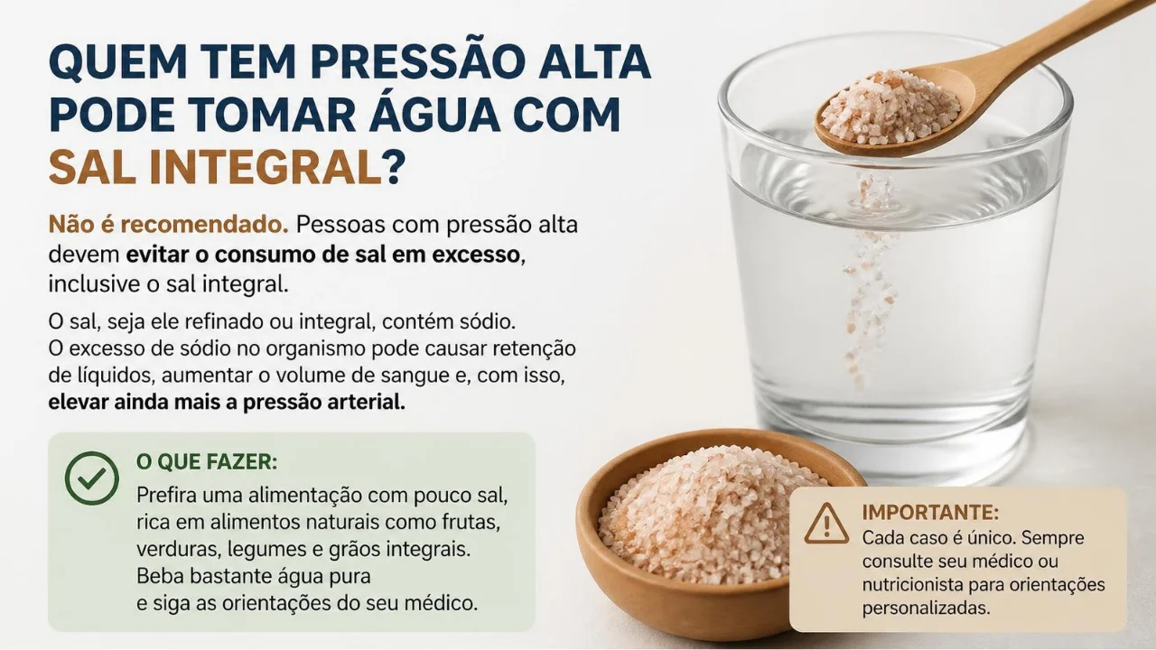 Quem tem pressão alta pode tomar água com sal integral?